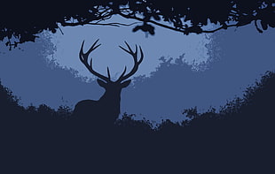 silhouette of male deer on grass painting