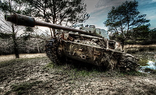 camouflage tank, tank, weapon, military, wreck HD wallpaper