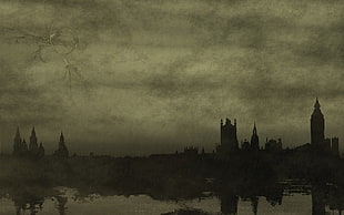 silhouette of Elizabeth Tower, London, cityscape, grunge