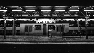 central signage, photography, monochrome, train, Sydney