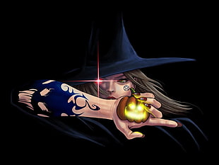 witch holding pumpkin illustration