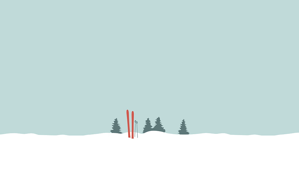 pine trees illustration, winter, snow, pine trees, skis HD wallpaper