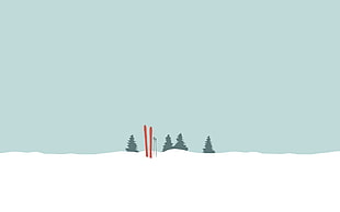 pine trees illustration, winter, snow, pine trees, skis HD wallpaper