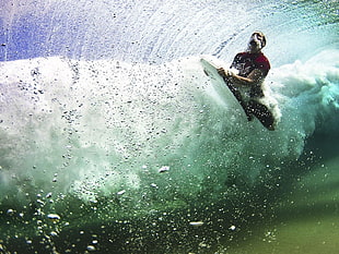 Under water,  Surfing,  Board,  Guy HD wallpaper