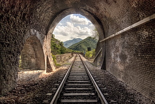 train track tunnel illustration, tunnel, arch, railway, bricks HD wallpaper