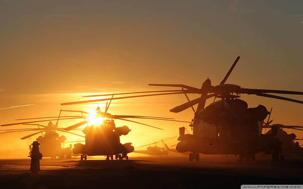 three black helicopters, MH-53 Pave Low, sunlight, helicopters, vehicle HD wallpaper