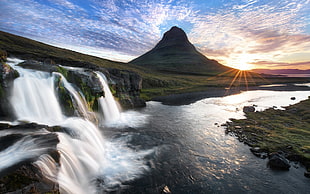 waterfalls, landscape, waterfall, sunlight, sky HD wallpaper