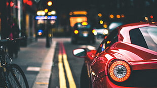 red coupe, Headlight, Auto, Blur HD wallpaper