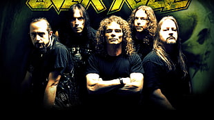 five men wearing black crew neck shirts photo