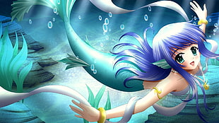 purpel hair mermaid illustration HD wallpaper