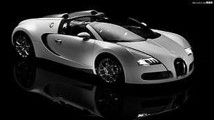 white Bugatti sports coupe, car, Bugatti Veyron, vehicle, reflection
