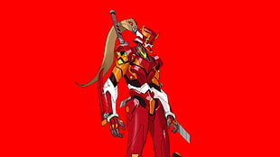 anime character with sword illustration, sword, eyes, Neon Genesis Evangelion, EVA Unit 02