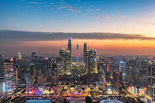 aerial view photo of high rise building at golden hour, Canton, Canton Tower, Guangzhou