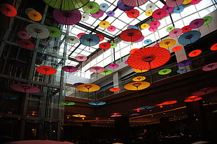 assorted-color umbrella lot, Japanese umbrella, colorful, Asian architecture, Japan