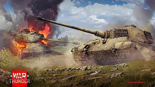 two brown tanks illustration, War Thunder, tank, IS-2, Tiger II