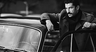 men's black crew-neck shirt, Kenan Imirzalıoğlu, actor, car, mustache HD wallpaper