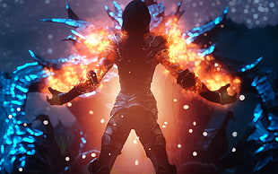 anime character with flame power digital wallpaper, The Elder Scrolls V: Skyrim, fire, dragon