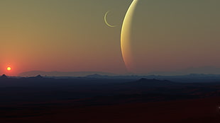 silhouette of mountains, landscape, science fiction, planet HD wallpaper