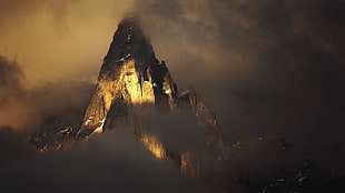 brown mountain, Alps, France, mountains, clouds