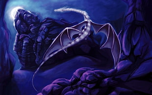 blue dragon illustration, dragon