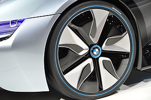 black and gray 5-spoke car wheel with tire, BMW i8, IAA, car, rims