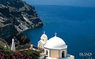 white cathedral near sea, nature, landscape, Greece, Santorini
