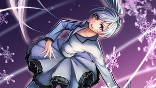 female anime character with blue long-sleeved dress