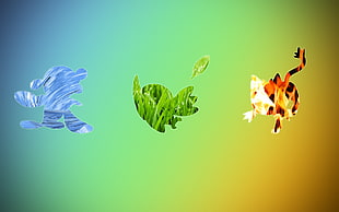 three assorted animal illustrations, Pokémon, popplio, rowlet, litten