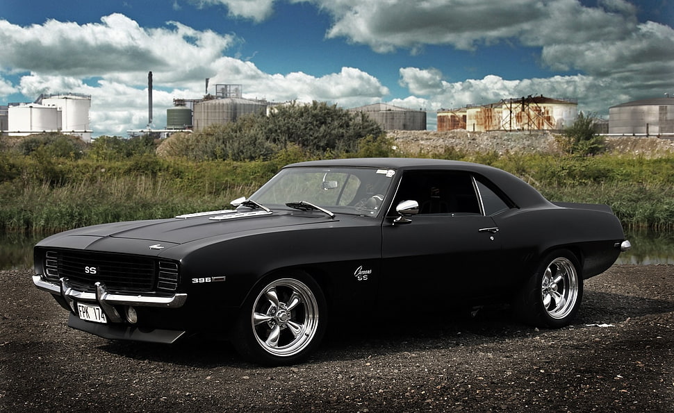 matte black Chevrolet Camaro SS HD wallpaper