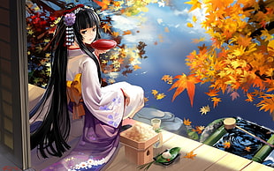 long black haired female anime character HD wallpaper