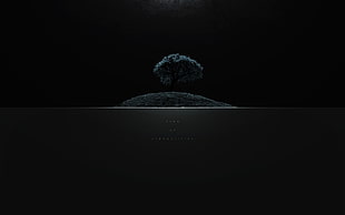 black tree illustration, trees, abstract, typography, digital art