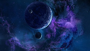 planet and moon wallpaper, artwork, digital art, space, galaxy