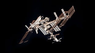 gray and white space station illustration, ISS, International Space Station, space, minimalism