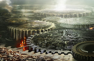 gear city illustration, futuristic, gears, clockwork planet HD wallpaper