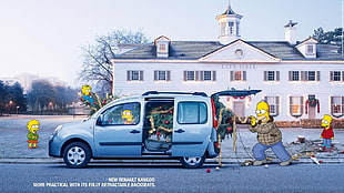 silver compact van, The Simpsons, Christmas HD wallpaper