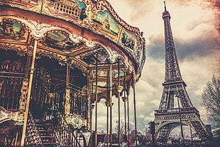 Eiffel Tower, Paris, Eiffel Tower, carousel HD wallpaper
