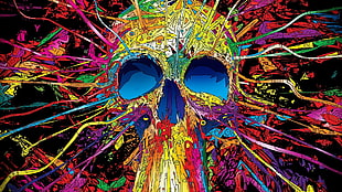 multicolored skull illustratio, skull, artwork, abstract, Matei Apostolescu