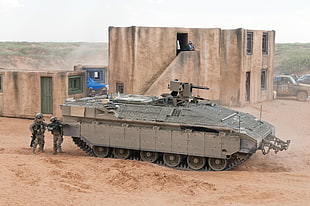 gray army tank, tank, Namer, APC, blank-firing adapter