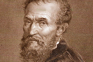man with black shirt photo, Michelangelo, self portraits