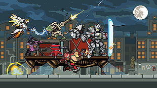 black and red wooden table, Overwatch, 8-bit