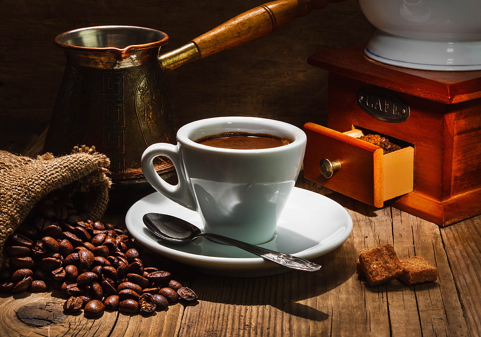 white ceramic coffee mug HD wallpaper