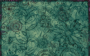 green and black floral painting, abstract, pattern, artwork, flowers