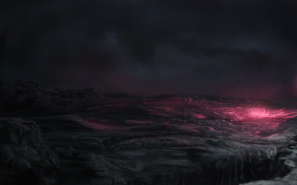 cloudy sky during night with gray land field HD wallpaper
