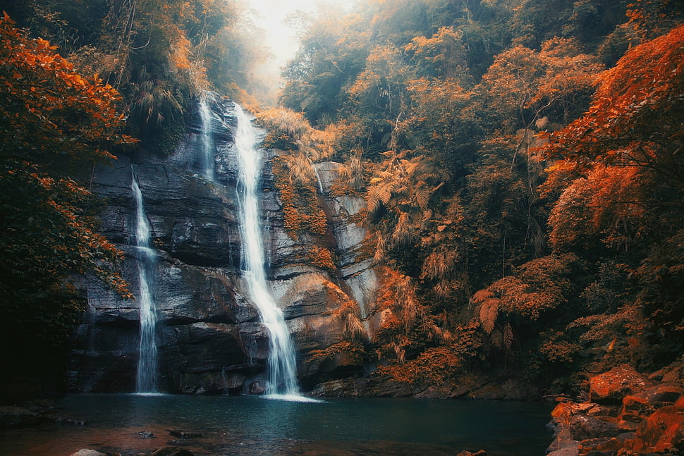 photo of waterfalls during daytime HD wallpaper