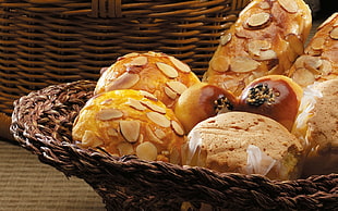 brown breads on brown basket