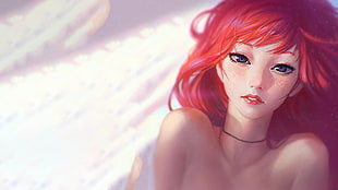 red haired female illustration HD wallpaper