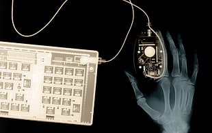 white corded computer keyboard and mouse