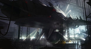 gray spaceship illustration, science fiction, construction, spaceship