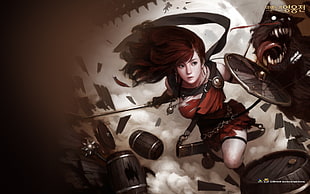 brown haired female warrior illustration, Vindictus, video games