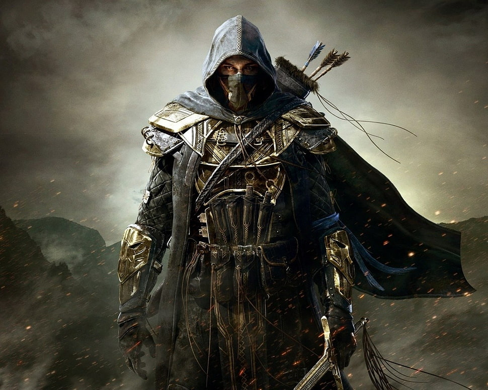 man with quiver and sword wearing hood game poster, The Elder Scrolls Online, video games HD wallpaper